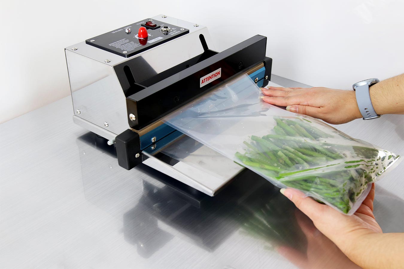 Push to Seal unit sealing vegetables